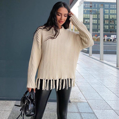 Ladies fashionable knit sweater with fringes Amarae