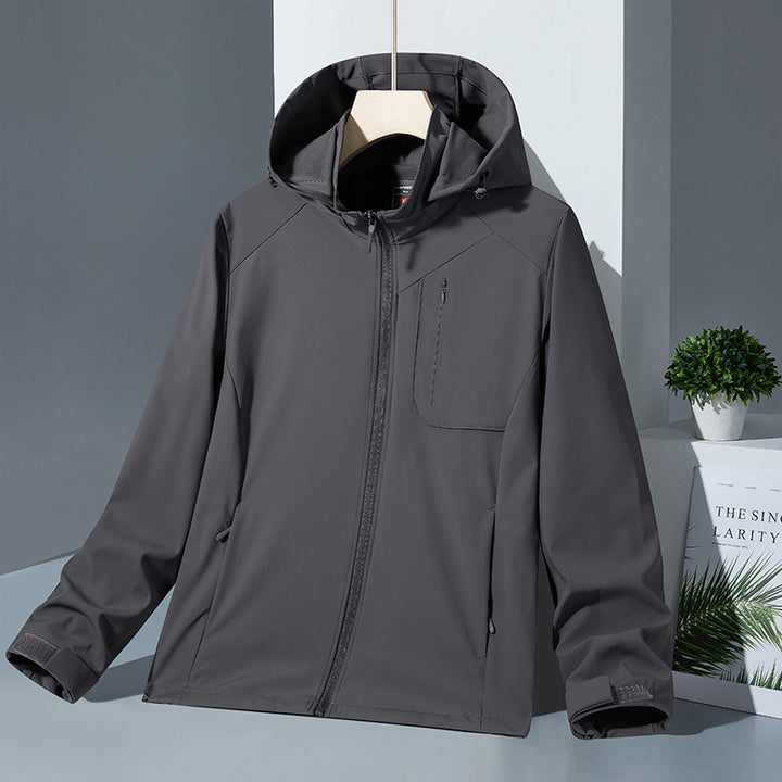 Women Light Softshell Hoodie Jacket with wind and water repellent membrane and chest zip pocket Amarae