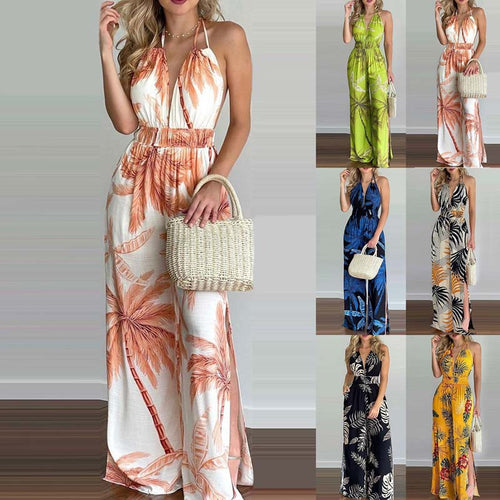 Halter jumpsuit women with wide legs and side slits Amarae