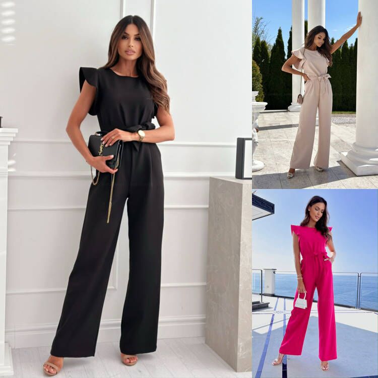 Elegant wide leg jumpsuit for women with ruffled sleeves Lune London