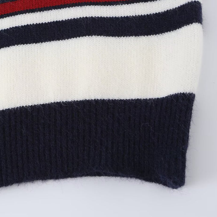Women Striped Short Cardigan with Round Neck, Button Placket and Ribbed Cuffs Amarae