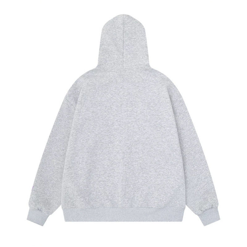 Women's oversized hooded sweatshirt jacket with decorative button print and polka dot hood lining Amarae