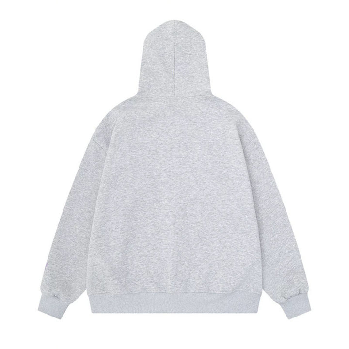 Women's oversized hooded sweatshirt jacket with decorative button print and polka dot hood lining Amarae