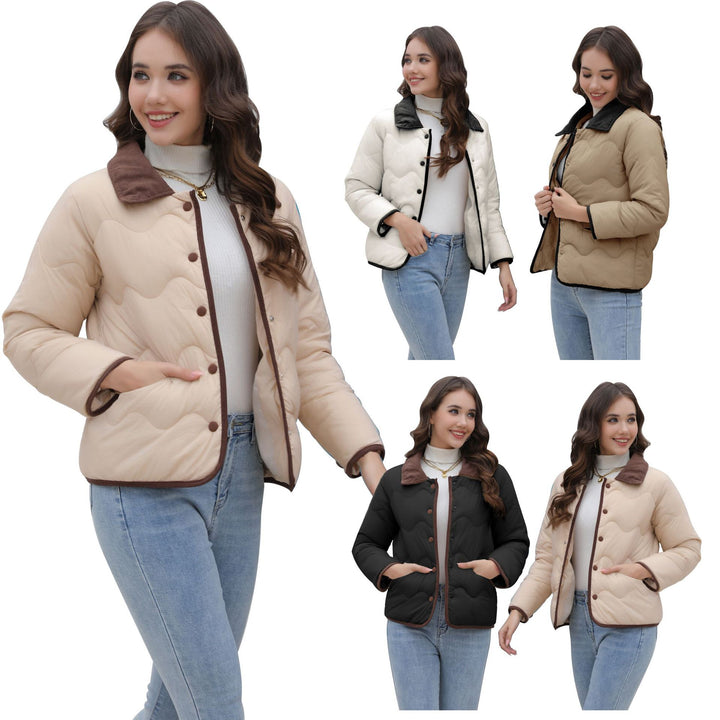 Women's quilted jacket with elegant collar and structured surface