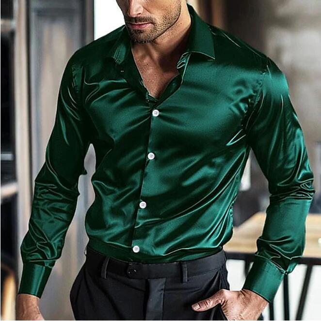 Elegant long-sleeve shirt for men in shiny material with a modern fit Lune London