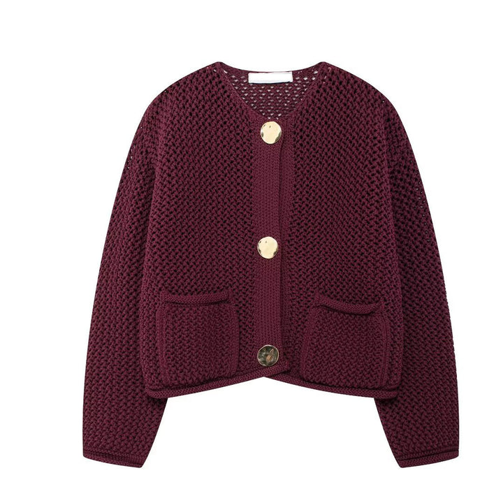 Women’s casual cardigan with gold buttons and patched pockets Lune London
