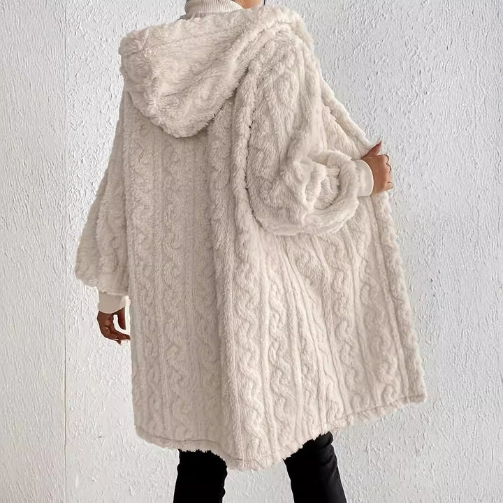 Women’s hooded coat in soft plush material with textured design Lune London