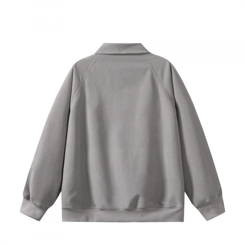 Unisex Oversize Half-zip Sweatshirt with Polo Collar, Waffle Structure and Kangaroo Pocket Amarae