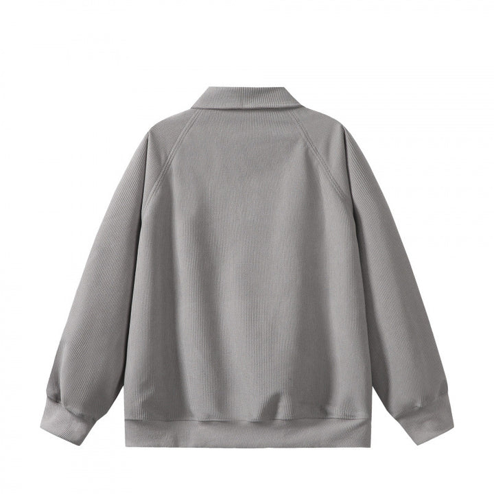 Unisex Oversize Half-zip Sweatshirt with Polo Collar, Waffle Structure and Kangaroo Pocket Amarae
