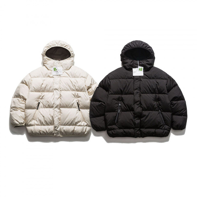 Unisex Short Boxy Puffer Jacket with Oversized Hood, Concealed Front Placket and Zipper Pockets Amarae