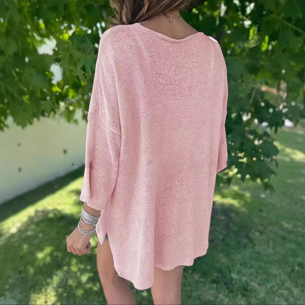 Women’s airy knitted top with an oversized cut and V-neck Lune London