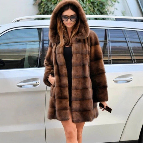 Women's Fashion Faux Fur Coat with Hood and Cozy Lining Amarae