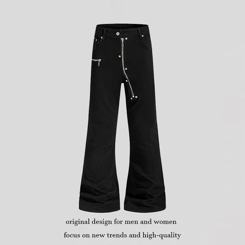 Women’s flared trousers with high waist, asymmetrical front zipper and utility details Amarae