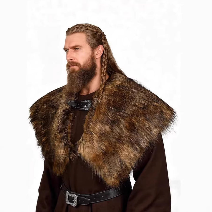 Men's shoulder cape made of faux fur in Viking style with adjustable buckle closure Amarae