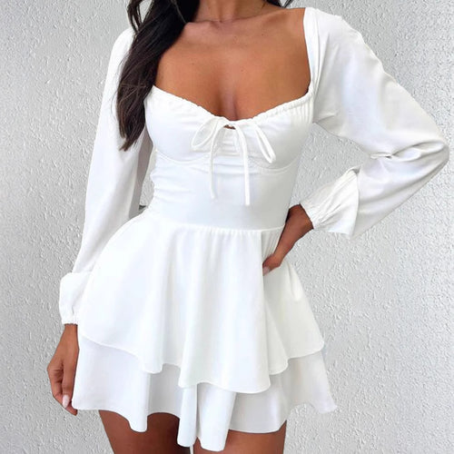 Ladies Mini Dress Play with ruffled hem and deep V-neck Amarae