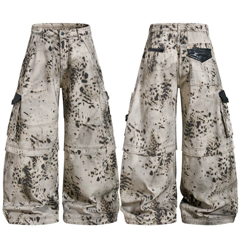 Women's wide cargo culotte pants with batik splatter print and multi pockets Amarae