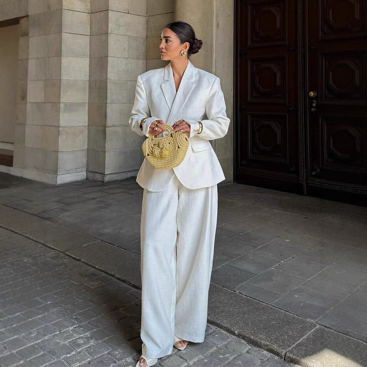 Women Oversized Linen Blazer with Structured Shoulder and Tailored Hem Amarae