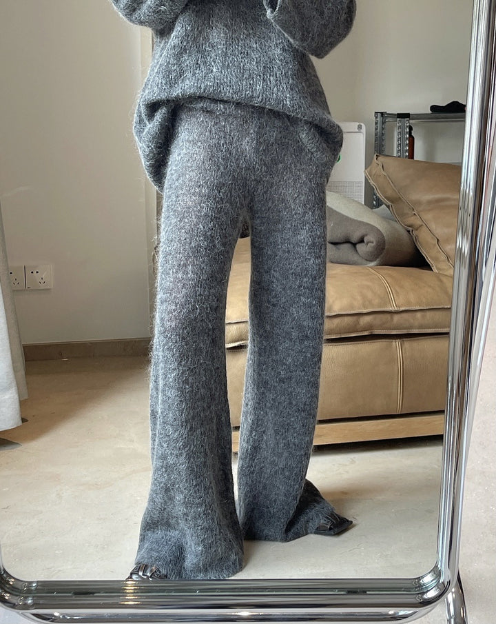 Women Fluffy Palazzo Knit Pants with Wide Leg and Lounge Silhouette Amarae