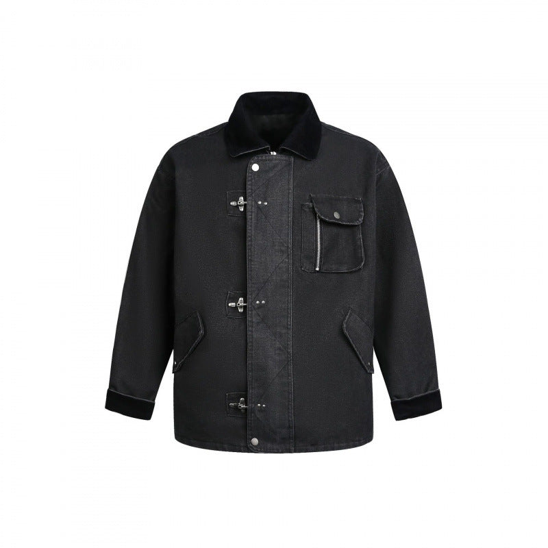 Men's utility jacket with toggle fastenings, cord collar, and multiple pockets Amarae
