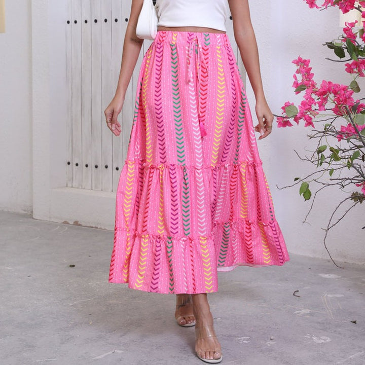 Maxi flared skirt for women with ruffle design and adjustable waist Lune London