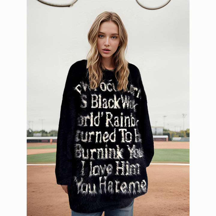 Elegant oversized sweater for women with creative inscription Lune London