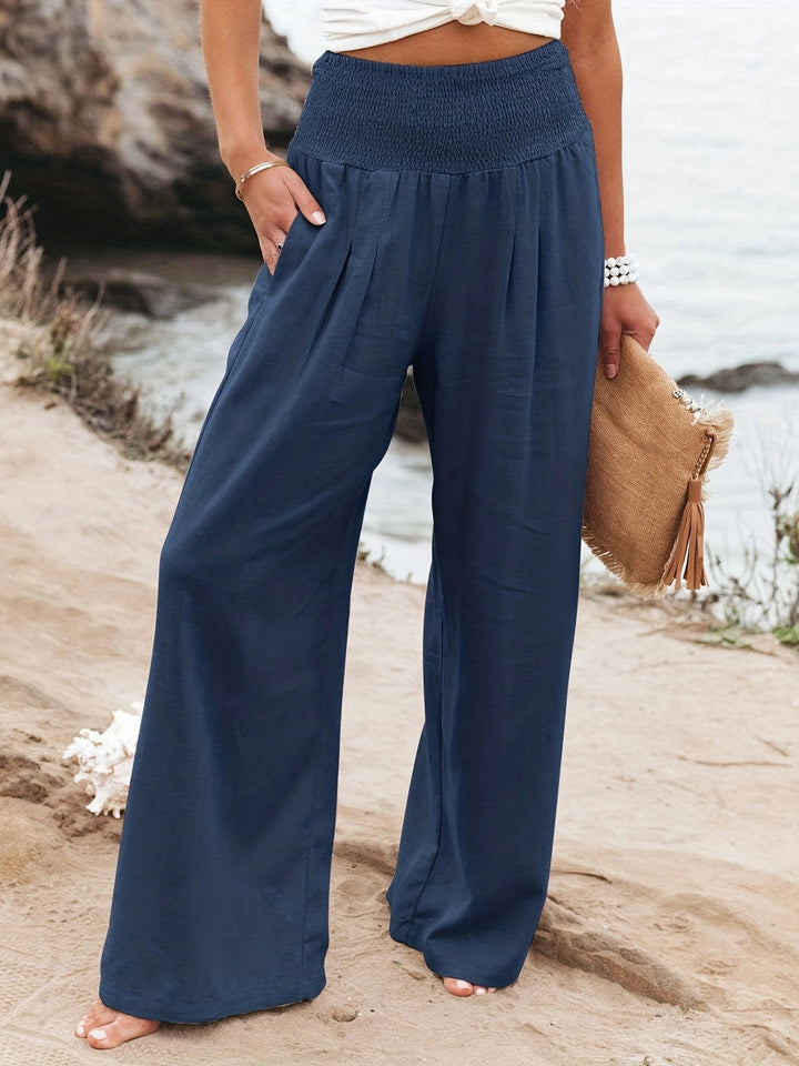 Summer wide-leg pants for women with elastic waist and elegant draping Lune London