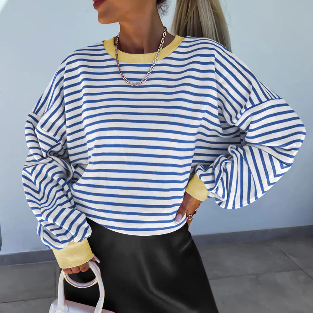 Women's casual striped sweatshirt with boxy cut and contrasting finishes Amarae