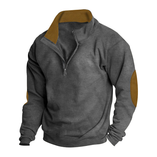 Men's trendy hoodie with half-zip and stylish elbow patches Amarae