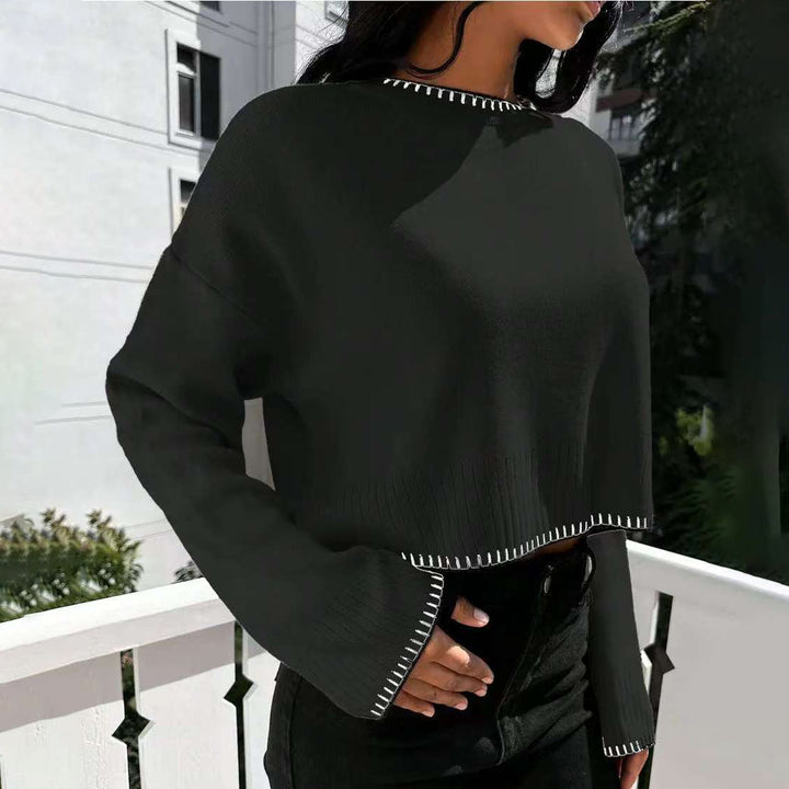 Women's casual cropped sweater with fine ribbed structure and elastic waistband Lune London