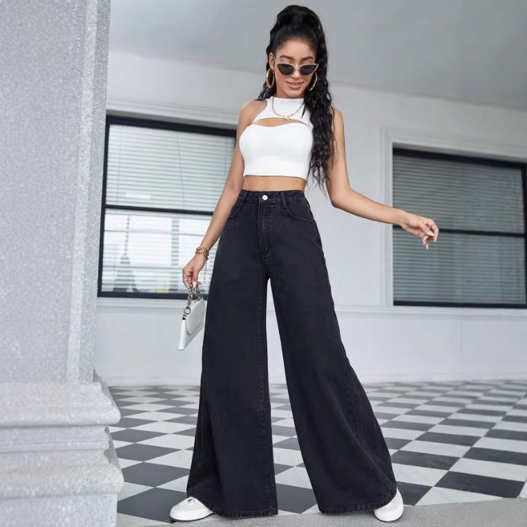 Ladies High-Waisted Ultra-Wide Palazzo Jeans made of Denim with Wide Leg Amarae