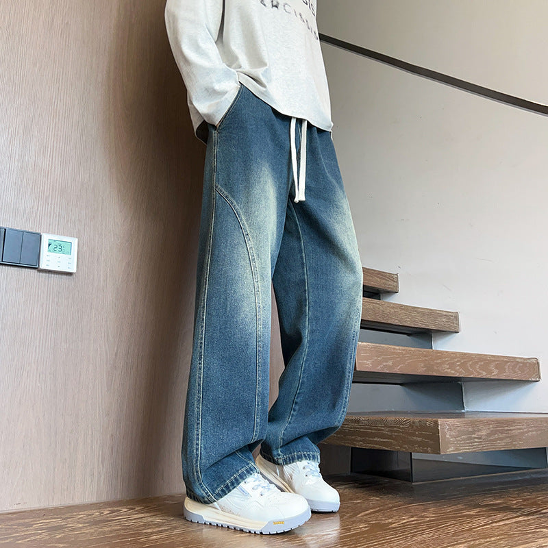 Women Wide Leg Jeans with Elastic Belt and Casual Chic Design