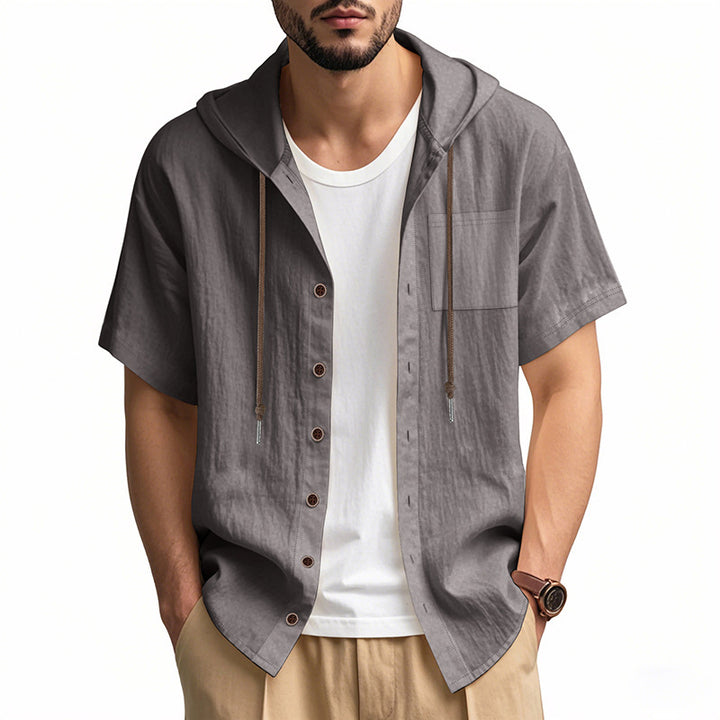 Casual short-sleeved shirt for men with hood and button placket Lune London