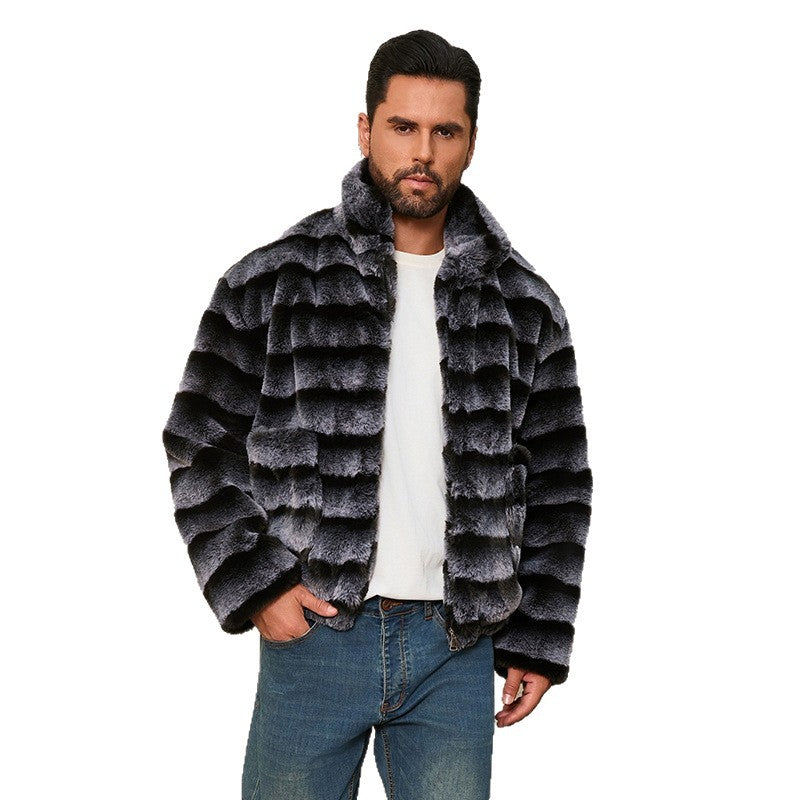 Elegant faux fur jacket for men with striped design Lune London