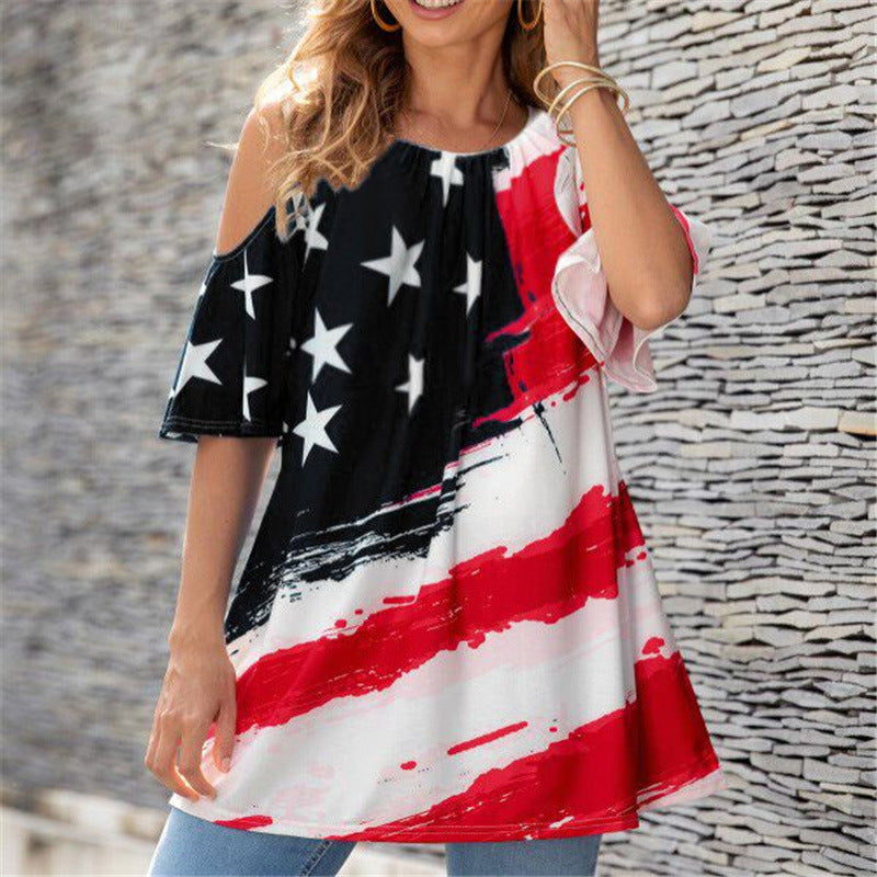 Ladies Cold Shoulder Graphic Tunic Top Lune London