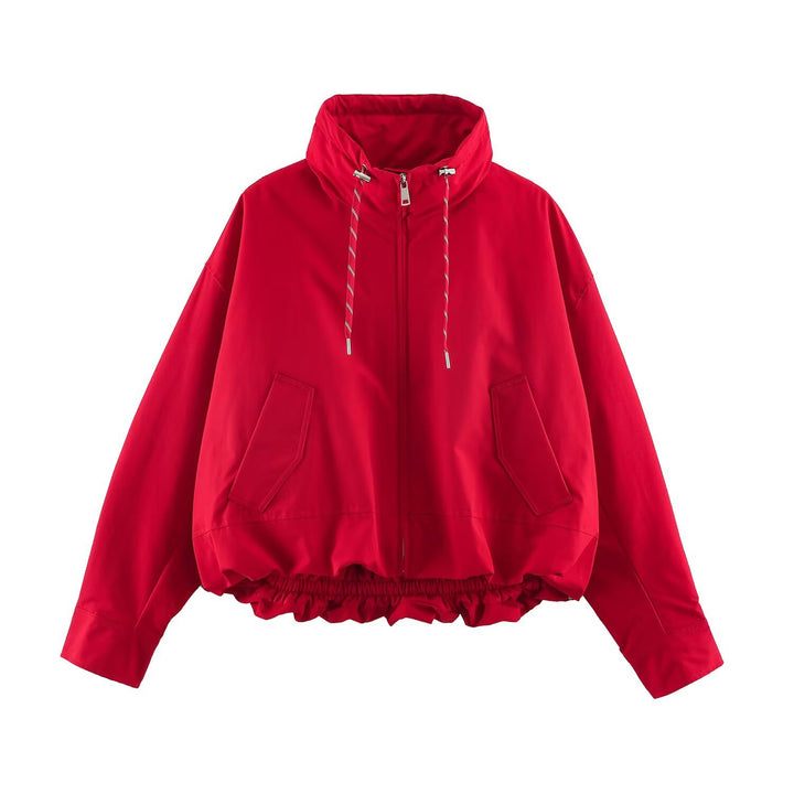 Women's Cropped Oversize Windbreaker with high funnel collar, drawstring and gathered elastic waistband Amarae