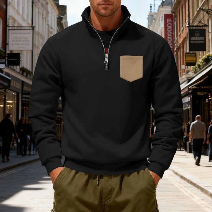 Men's fashionable sweatshirt with half zipper and applied pocket Lune London