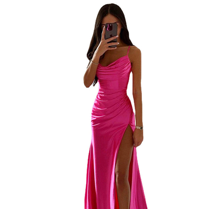 Women Elegant Evening Dress with Gatherings and High Split Lune London