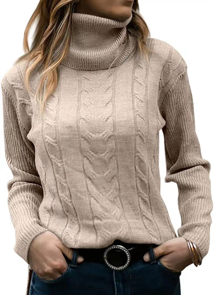 Lune London | Women's Sweater with Stand-Up Collar and Cable Pattern