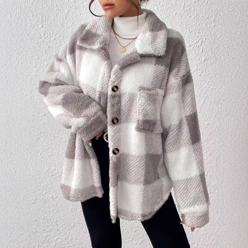 Plaid plush jacket for women Lune London