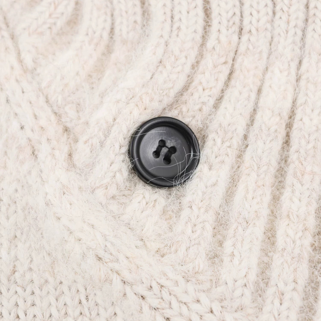 Women's Oversized Knit Sweater with High Ribbed Collar, Button Detail and V-Neck Amarae