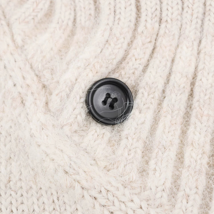 Women's Oversized Knit Sweater with High Ribbed Collar, Button Detail and V-Neck Amarae