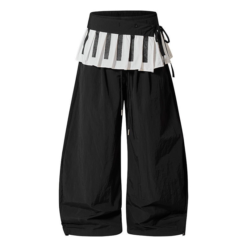 Women's Wide Culotte Pants with Ruffle Waistband, Drawstring and Balloon Leg Amarae