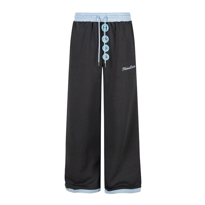 Women Wide Lounge Pants with Decorative Button Placket, High Waist and Drawstring Amarae