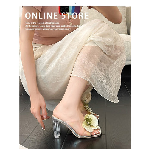 Women transparent Mules with elegant floral decoration and high heel Amarae