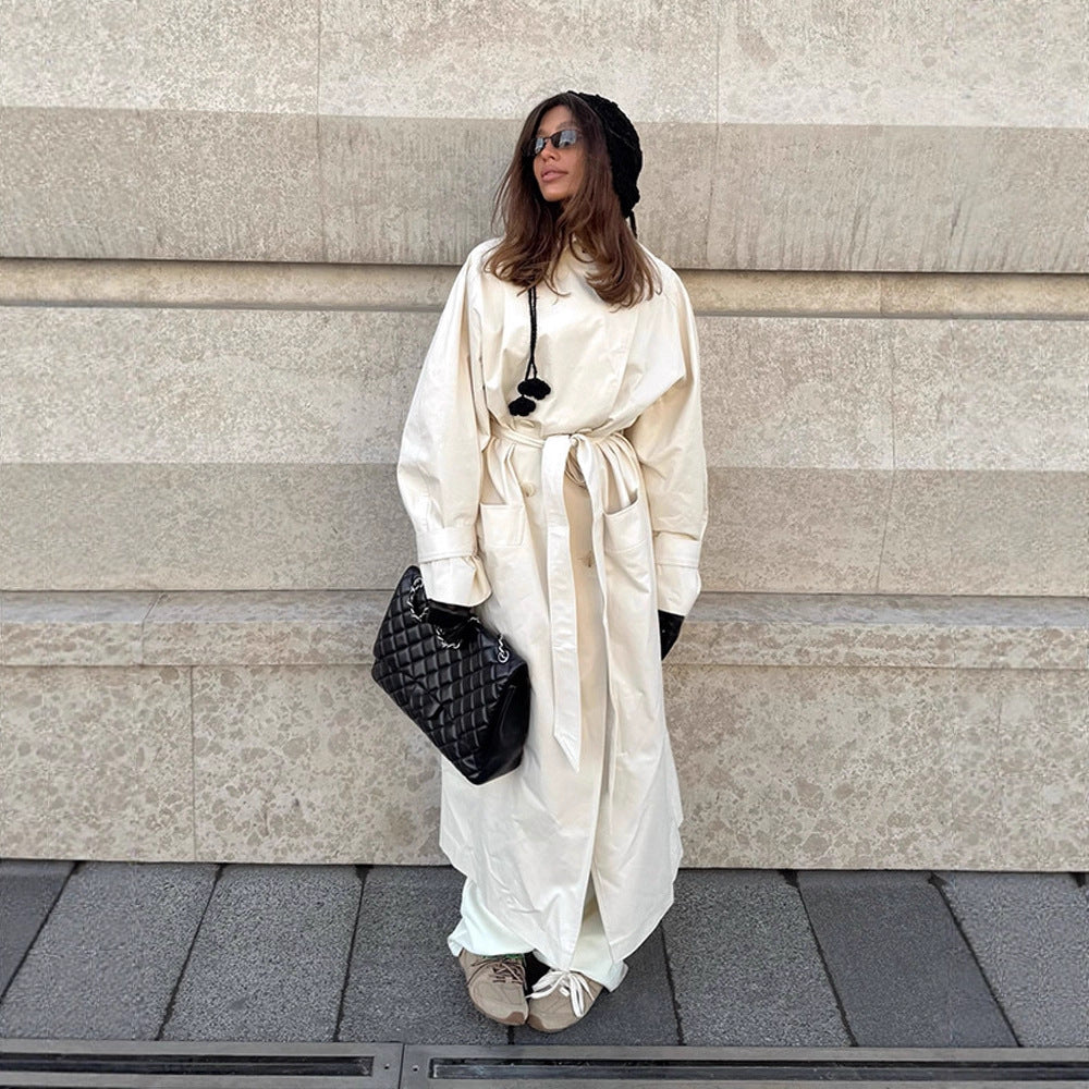 Ladies maxilength tailored trench coat made of lightweight cotton blend with tie belt Amarae