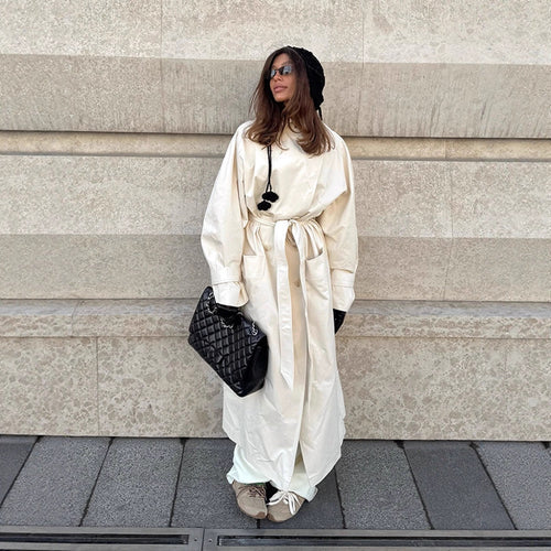 Ladies maxilength tailored trench coat made of lightweight cotton blend with tie belt Amarae