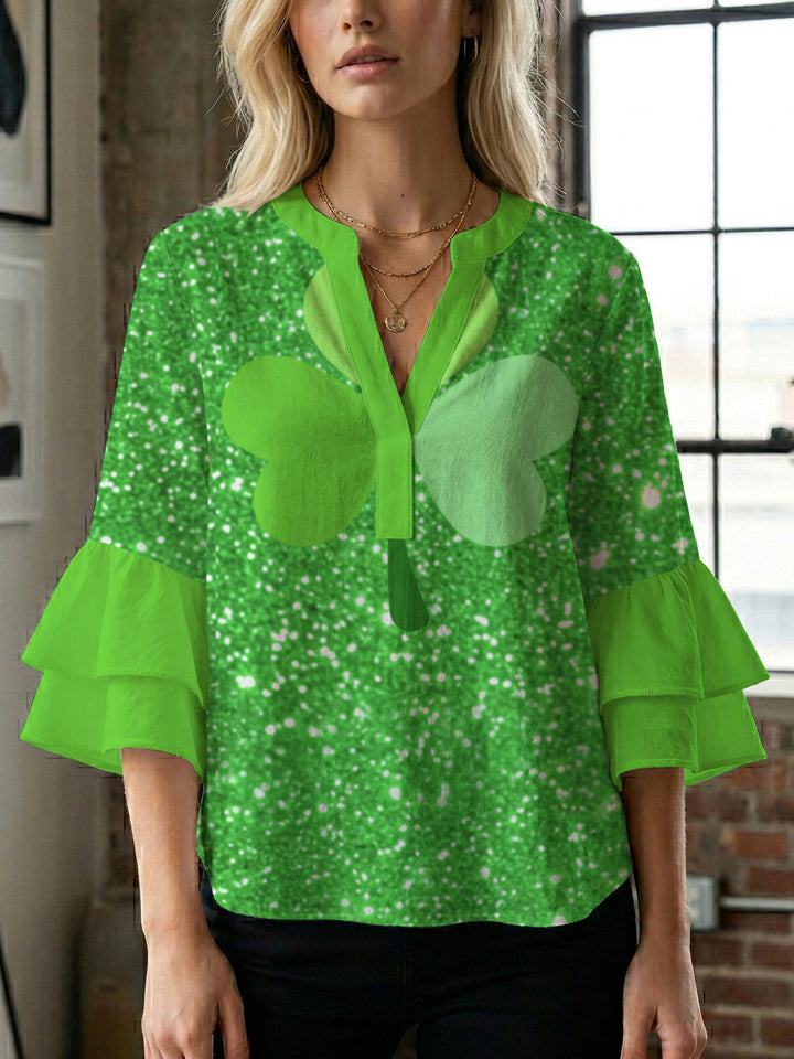 Women's casual blouse with ruffled sleeves and botanical print Lune London