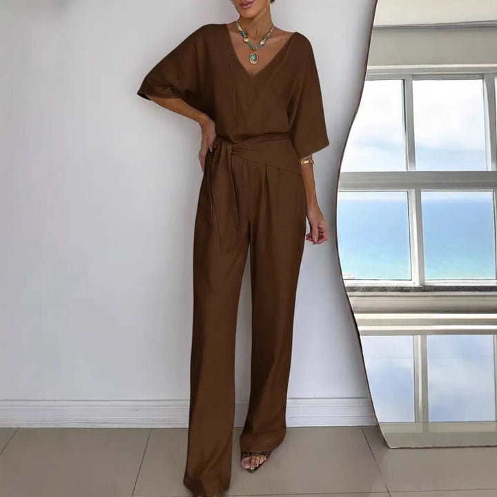 Women Elegant Jumpsuit with Tailored Cut and Wrap Belt Chic & Stil