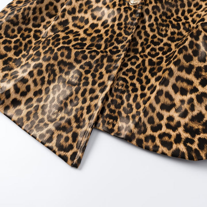 Women Tailored Blazer Vests with Deep V-Neck and Leopard Print Amarae