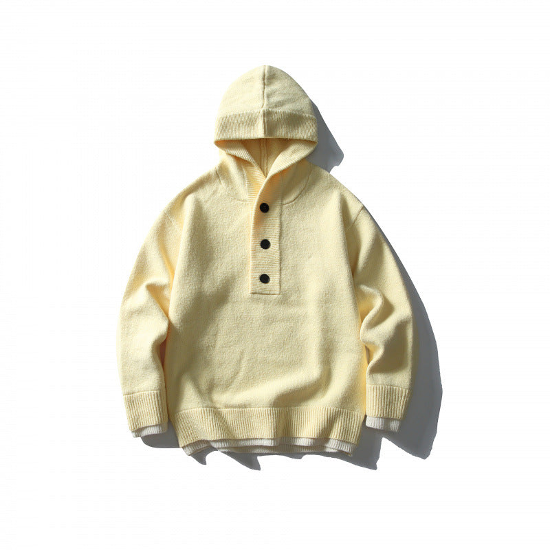 Unisex knitted hoodie with half placket, ribbed hem and double-layer finish Amarae